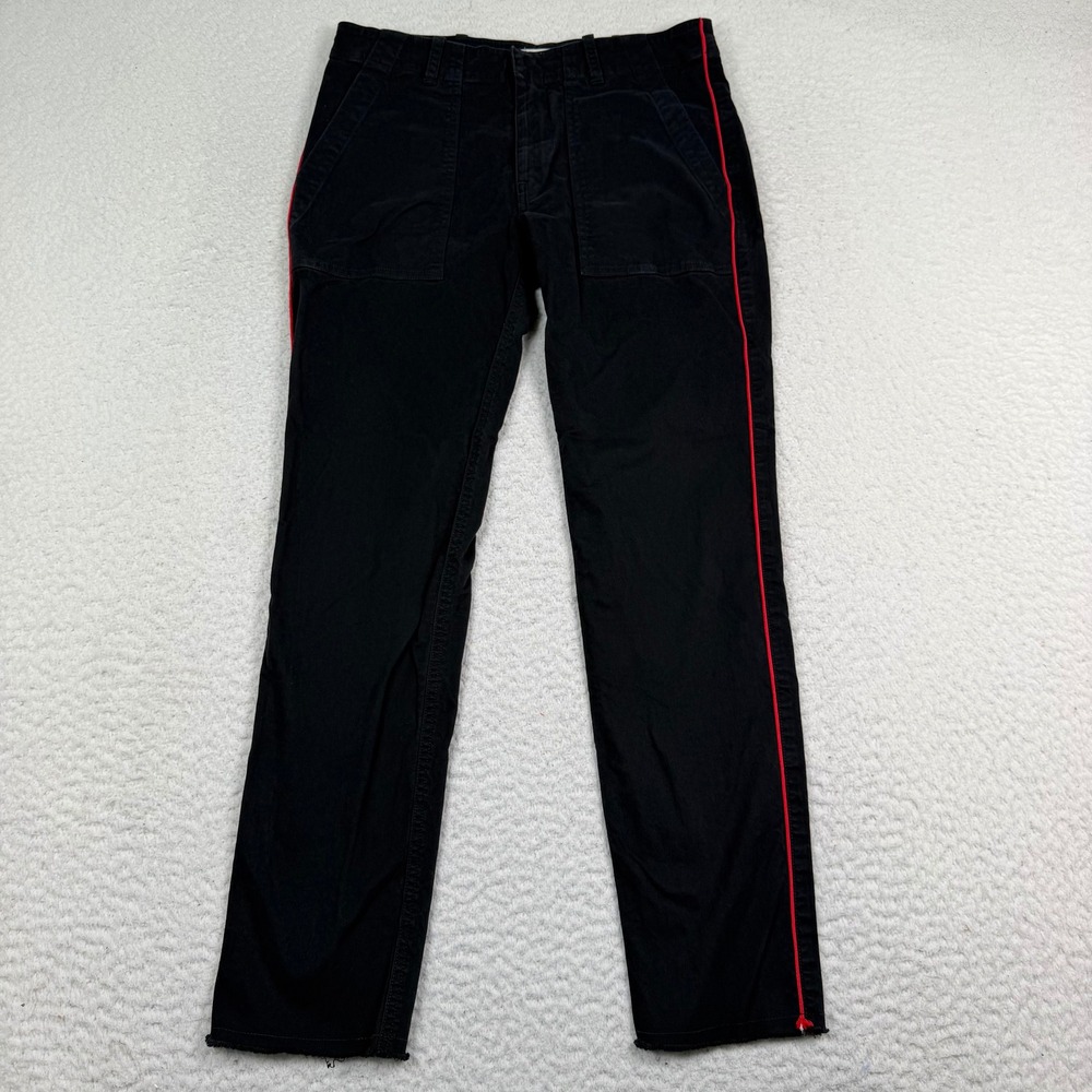 Nili Lotan Jenna Pant Sz 0 Black Red Side Stripe Twill Raw Hem Military USA